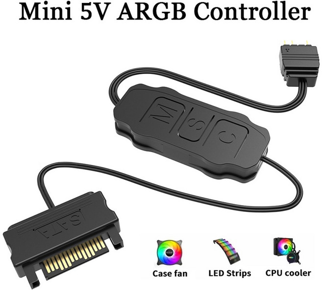 COOLMOON AR RGB 컨트롤러 케이블 5V 3 핀 SATA ARGB 미니 허브 어댑터 PC 팬 3선 라이트 스트립용, Adapter 1, 1개
