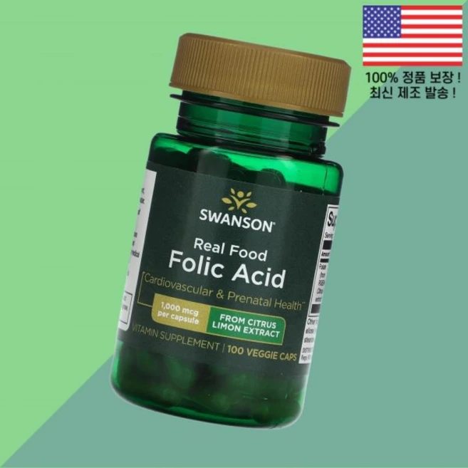스완슨 리얼 푸드 엽산 폴레이트 폴릭 애씨드 1000mcg 식물성 베지캡슐 100정 Swanson Real Food Folic Acid 100 Veggie Caps, 1 - 쿠팡