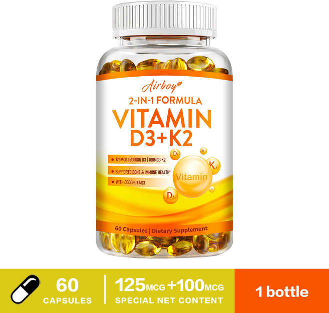 Airboy 2合1配方 維生素D3+K2 125mcg+100mcg, 1bottle