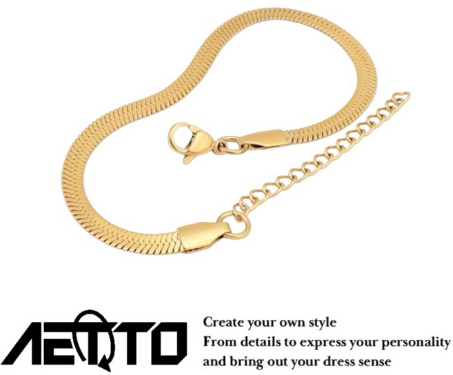 AETTO 金色寬版醫療鋼蛇骨鍊 刀片鍊 手鍊 飾品