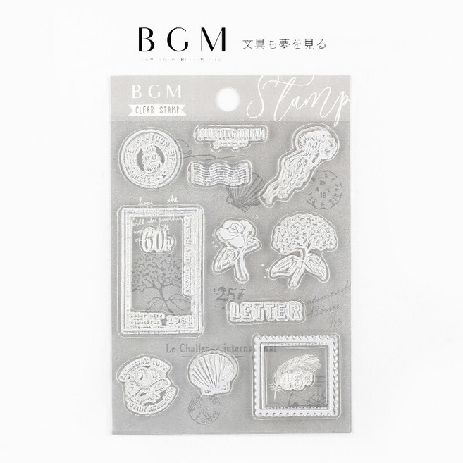 【莫莫日貨】日本進口 BGM 水晶印章 懷舊郵票系列 透明印章組 手帳裝飾 精緻日系風格, 1個