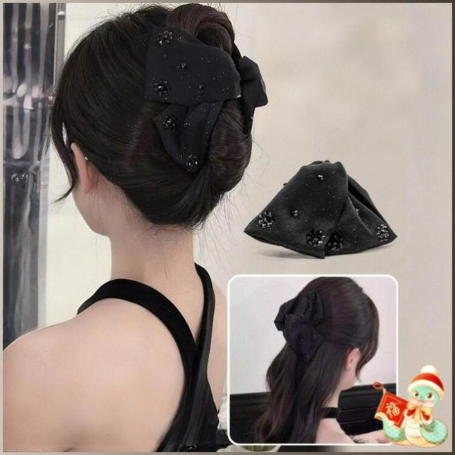 여성 뒤통수 헤어핀 리본 기질 새틴 헤어핀 파티 여성용 발걸이 액세서리