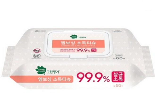 그린핑거 엠보싱 소독티슈 캡형, 60매, 5개