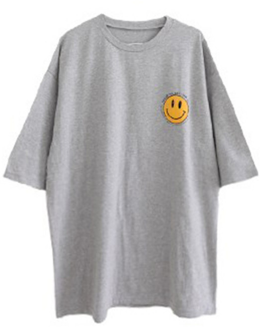 애플망고샵 컬러 스마일 롱박스 루즈핏 롱티 오버핏 레터링 프린팅 여성 빅사이즈 반소매 반팔 티셔츠