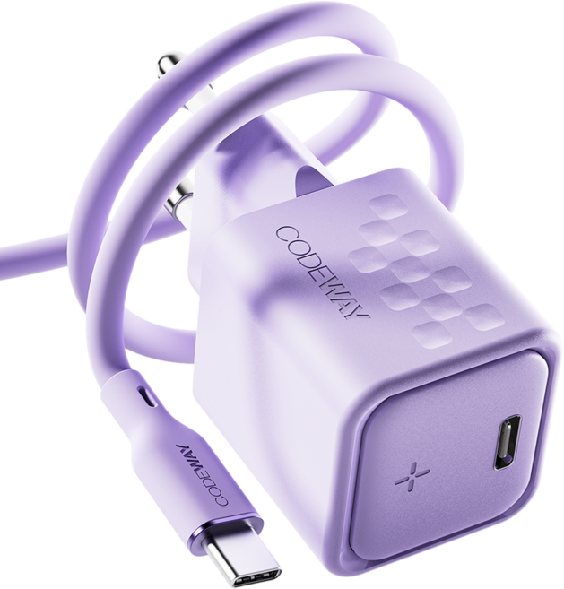 코드웨이 C타입 30W 초고속 충전기 + 60W C to C 1.8m 케이블, 1세트, 라벤더 퍼플