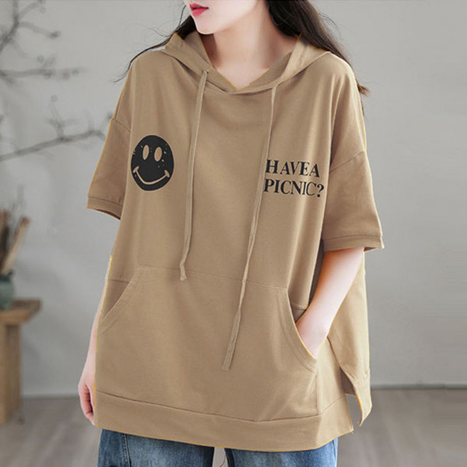 XL-5XL 빅사이즈 후드티 레터링 패턴 반팔 영문티 박시티 오버핏 데일리 트임