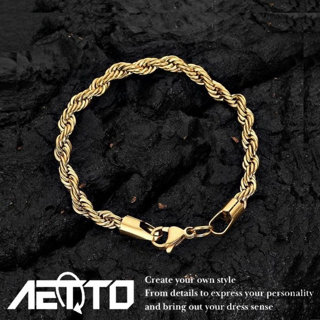 AETTO 金色麻花手鍊 鈦鋼 男女適用