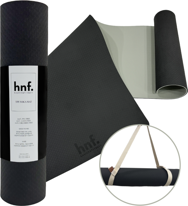 HNF TPE 요가매트 양면 논슬립 두꺼운 필라테스 헬스 운동 홈트레이닝, 구매안함, TPE 요가매트 블랙(스트랩증정), 8mm, 1개