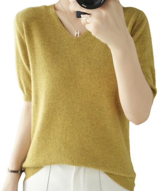 핑크셀럽 보들 브이넥 니트 반팔 티셔츠