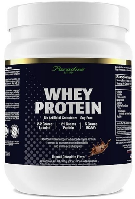 Paradise Herbs 100% 유청 단백질 파우더 초콜릿 21g BCAA 5.5g L-루신 2.2g 아미노겐 210mg 30회 분량 195737, Chocolate, 1개, 990g - 쿠팡