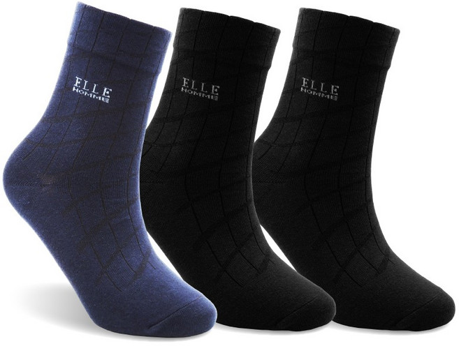 【ELLE HOMME】簡約格紋 寬口休閒 紳士襪 減壓 無束縛 男襪 棉襪 長襪