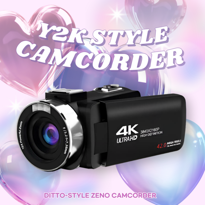 ZENO Y2K 캠코더 빈티지 카메라 레트로 감성 촬영 장비 비디오 4K 고화질 줌18x, 블랙