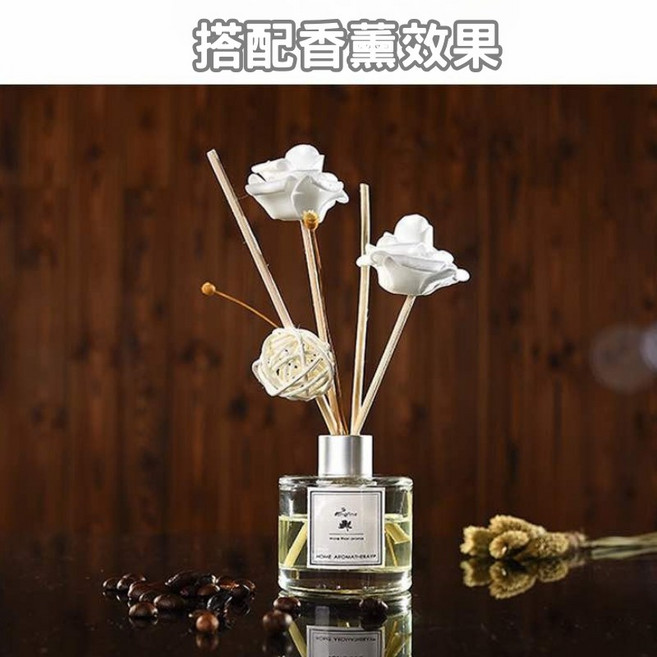 玫瑰花擴香棒 室內擴香花 4公分仿真玫瑰 擴香竹擺飾, 玫瑰花-約4公分(附原木色擴香棒), 1組, 5入, 原木