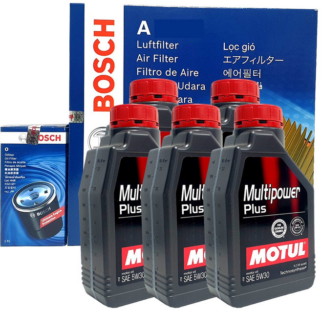 보쉬 올뉴쏘렌토 UM 2.0 T-GDI 15년-20년03 엔진오일 교환 셋트 필터 + 합성유 모튤 O1182+A3016+5W30 5L, 5개, 5w30, 1L