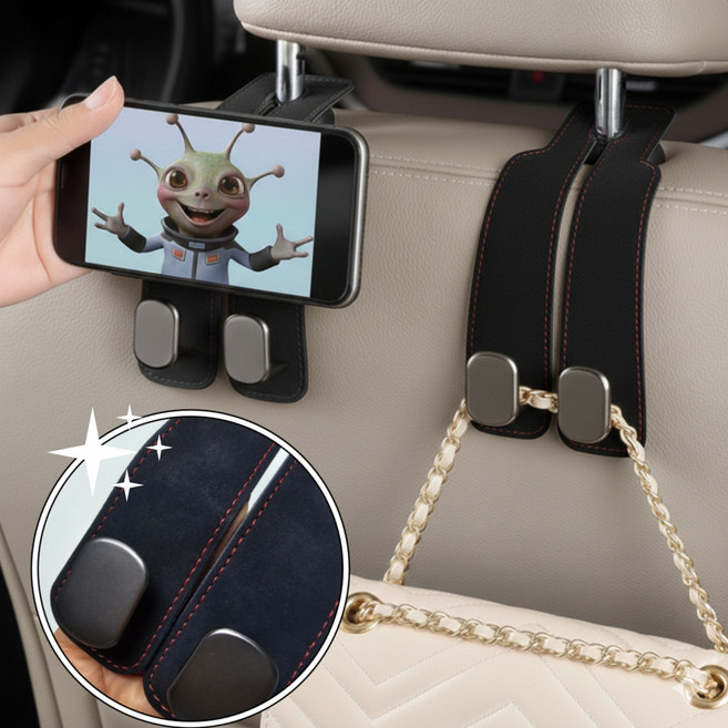 하루랩 자동차 가방걸이 헤드레스트 걸이 후크 거치대 1+1, 블랙+블랙, 1세트