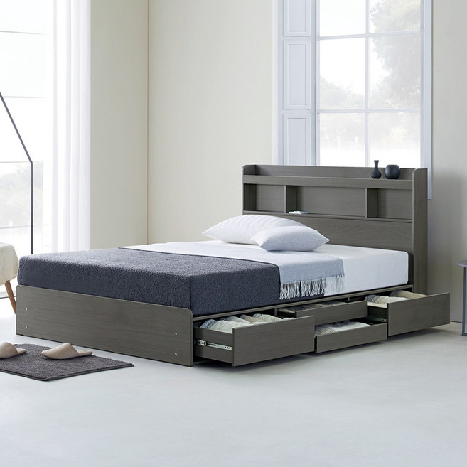 규수방 E0 친환경 고급형 통서랍 LED조명 4단 서랍형 수납 침대프레임 매트리스별매 방문설치, 통서랍801(오크) 침대프레임만(매트없음)