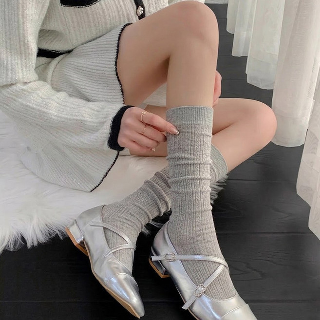 여성 골지 시스루 니삭스 1+1 발레코어 롱양말 오버니삭스 루즈삭스 교복 주름 셔링 양말 데일리 삭스