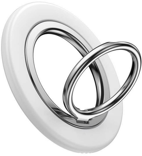 미블룸 초슬림 초경량 초강력 맥세이프 헬스장 양면자석 메탈 스마트 톡 그립 링 홀더, 화이트, 1개