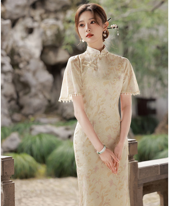 新中式旗袍新款2026改良少女夏高級感年輕長款氣質優雅連衣裙淡雅