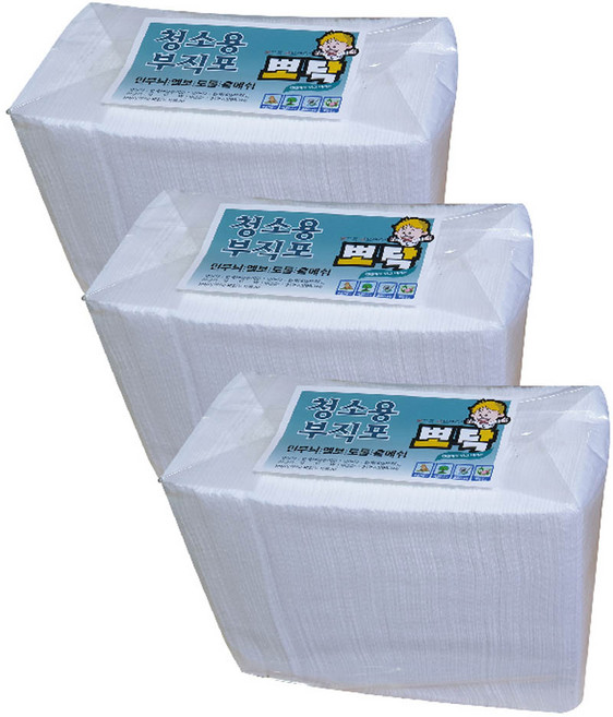 뽀닥 청소용부직포 엠보레이온 막대걸레 물걸레 300X200 100장 3개