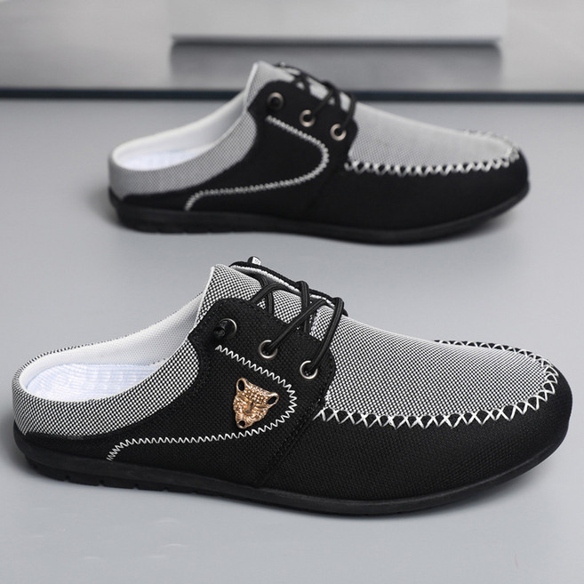 kago 남성용 슬립온 캐주얼 로퍼 반슬리퍼 미끄럼 방지 내구성이 뛰어난 스포츠 샌들 통기성 있는 패브릭 안감 실내 및 휴가 캐주얼 의상에 완벽