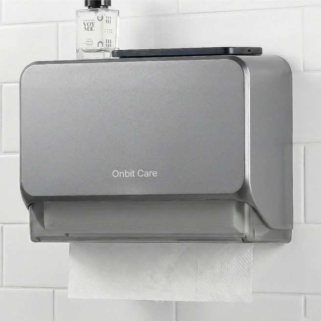 온빛홈 무타공 핸드타올 케이스 페이퍼타올 걸이, 1개, 그레이