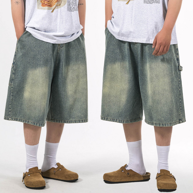 66inch 6부 카펜터 와이드 버뮤다 팬츠 데님 청 반바지