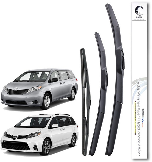 레이븐 토요타 시에나 와이퍼 운전석+조수석 세트 700+500 3세대 4세대, 전면+후면 와이퍼세트, 뉴 시에나 (3세대: 12년~20년) 2820+16