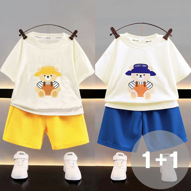 지디오 키즈 반팔티 반바지 투피스 2개 세트 프링팅 반팔 티셔츠 밴딩 팬츠 상하복