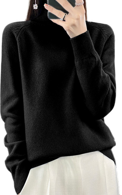 핑크셀럽 여성용 비스코스 포근 목 폴라 니트 티셔츠