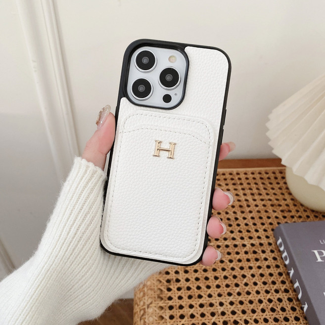 適用於 Apple iPhone 17 Pro Max 荔枝紋卡包插卡手機殼, 1個, 荔枝紋全包卡包插卡H白色