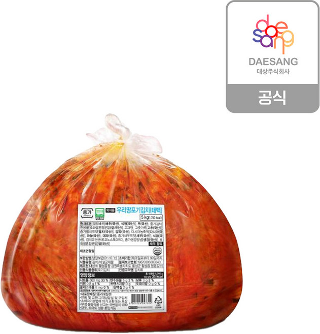 종가 우리땅 배추김치 태백, 10kg, 1개