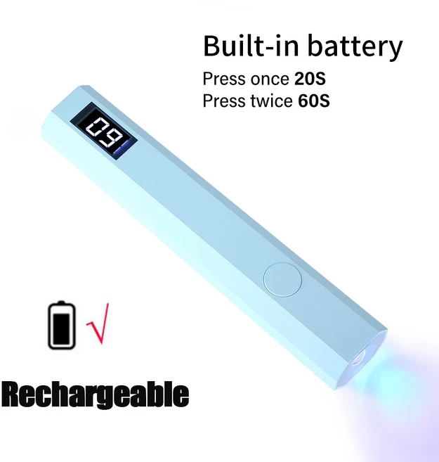 YIKOOLIN 휴대용 네일 건조기 기계 USB 미니 네일 건조기 램프 모든 네일 젤 네일 램프 홈 살롱을 치료하기, 10 With Display Blue, 01 USB