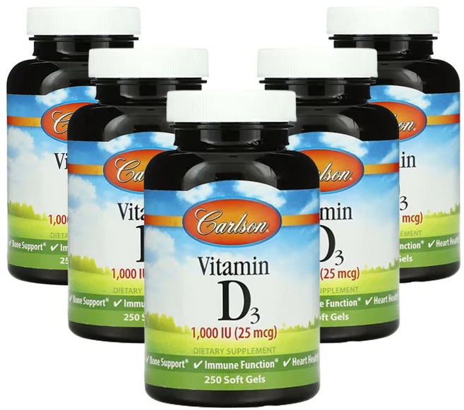 칼슨 비타민D3 25mcg(1 000IU) 250소프트젤, 250정, 5개 - 쿠팡