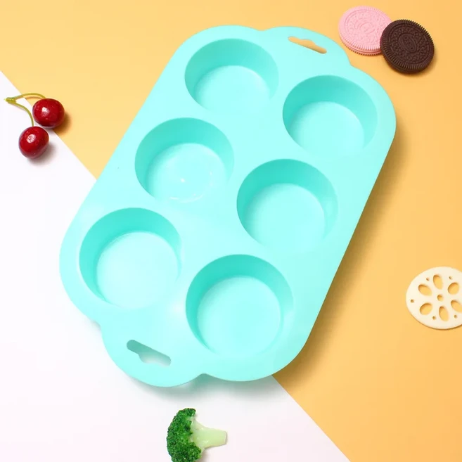 실리콘 초콜릿 케이크 금형 6 그리드 라운드 가정용 DIY 베이킹 트레이 Bakeware 비스킷 주방 도구, 01 blue
