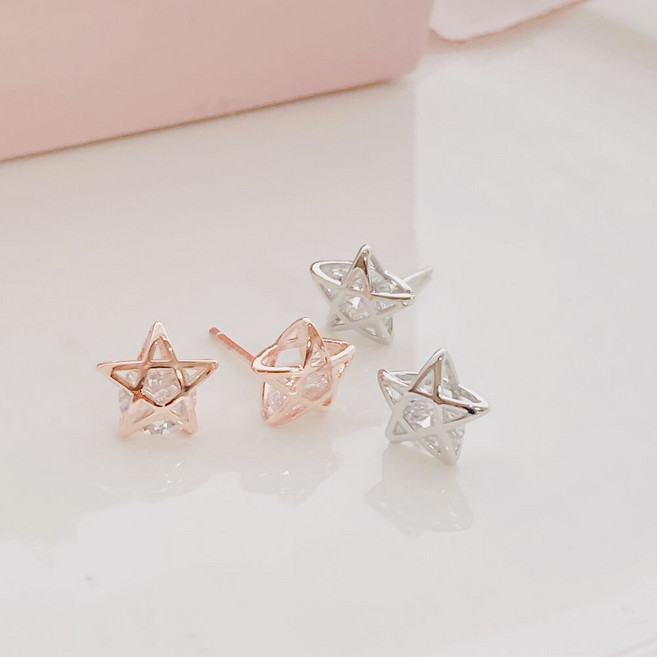 은침) 볼륨 파베 크리스탈 스타 별 귀걸이 ( 전기도금 )