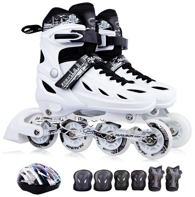 성인용 인라인스케이트 조절 가능한 롤러스케이트 바퀴달린 신발, 화이트, 1개