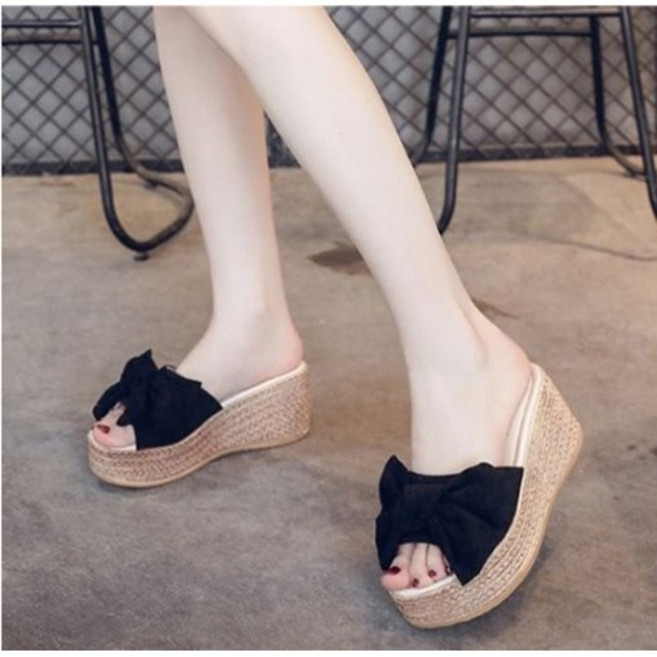 피치멜론 왕리본 통굽 슬리퍼 키높이 7cm