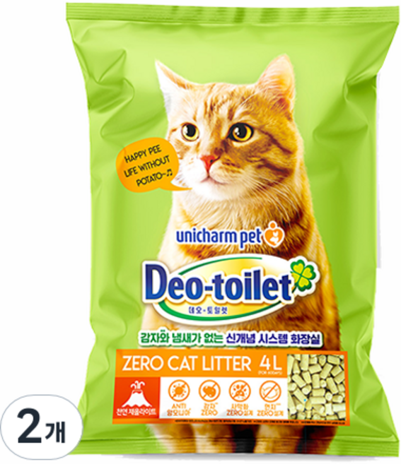 유니참 펫 감자&냄새 Zero 고양이 모래, 4L, 4개, 무향