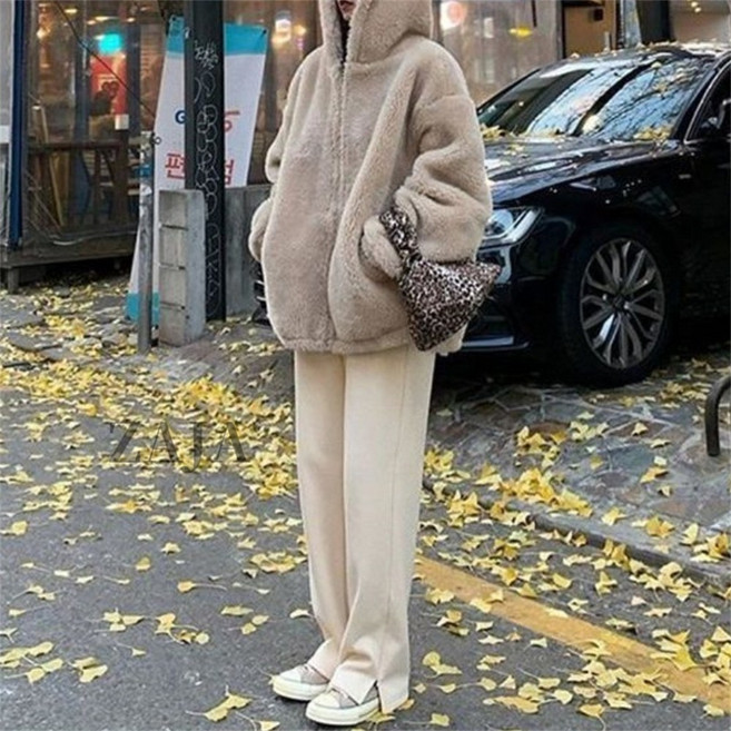 ZAJA 겨울 후리스 퍼 자켓 여성 후드 뽀글이 루즈핏 아우터