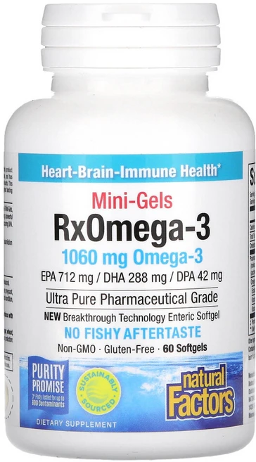네츄럴펙터스 Rx오메가-3 미니 젤 1060mg 소프트젤 60정(소프트젤 1정당 530mg), 1개, 60정 - 쿠팡