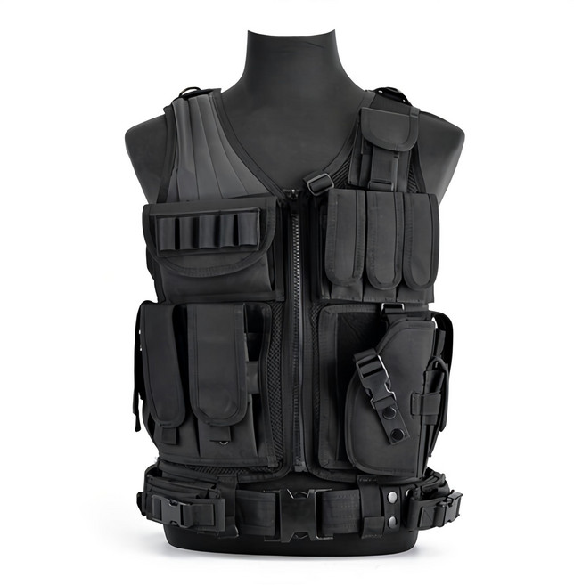 마츠리센 전술조끼작업용 공구 안전 캠핑 툴조끼, 블랙, 1개