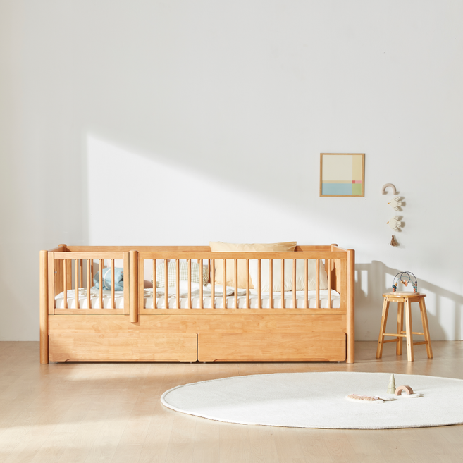 로그하우스가구 하루 데이베드 원목 저상형 침대 오픈형/가드형 범퍼침대 프레임 SS, 안전가드형 내추럴