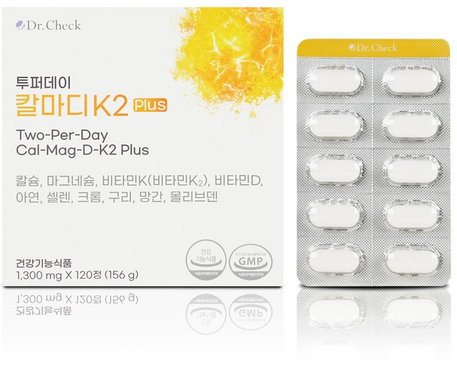 닥터체크 투퍼데이 칼마디K2 플러스 칼슘 마그네슘 비타민 함유, 1박스, 120정