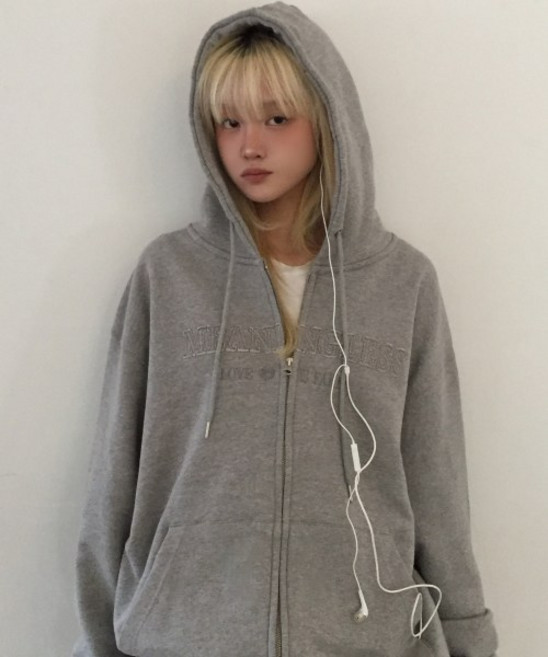 러브이즈트루 LUVISTRUE X MEANINGLESS OVERFIT HOOD ZIPUP GRAY