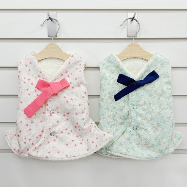 멍멍이룩 강아지한복 양털 포근꽃 배자 조끼, 핑크, 1개