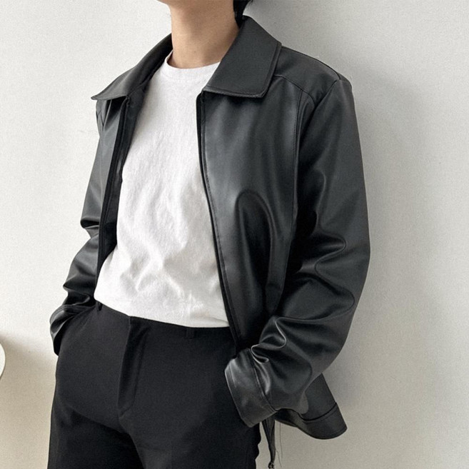 남자점퍼 비건레더 싱글카라 오버핏 자켓