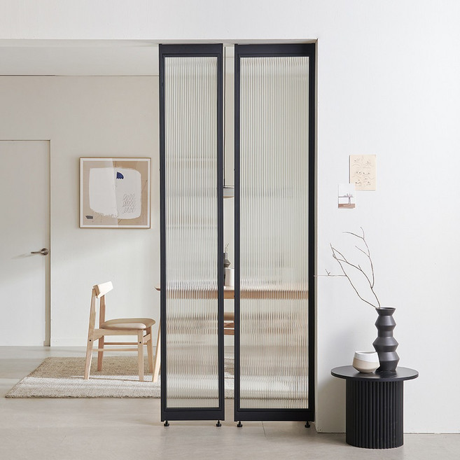 미즌하임 드레스룸 주방 거실 공간분리 모루 유리 철제 칸막이 가벽 파티션, ALL모루 400-H2400<블랙>