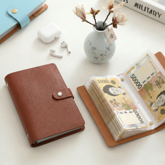 현금 지폐 바인더 챌린지 저축 수납 다이어리, 1개, 브라운