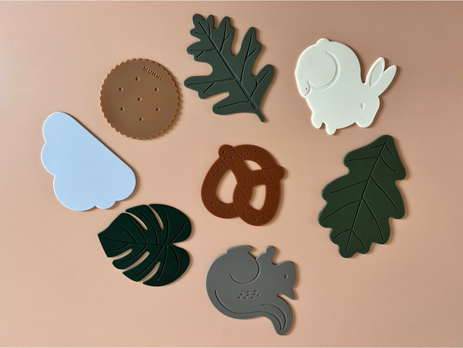 [아가토스] 미끄럼 방지 실리콘 컵받침 티코스터 카페 캔들 받침, B세트(몬스텔라 비스킷 프레즐 떡갈나무잎), 1개